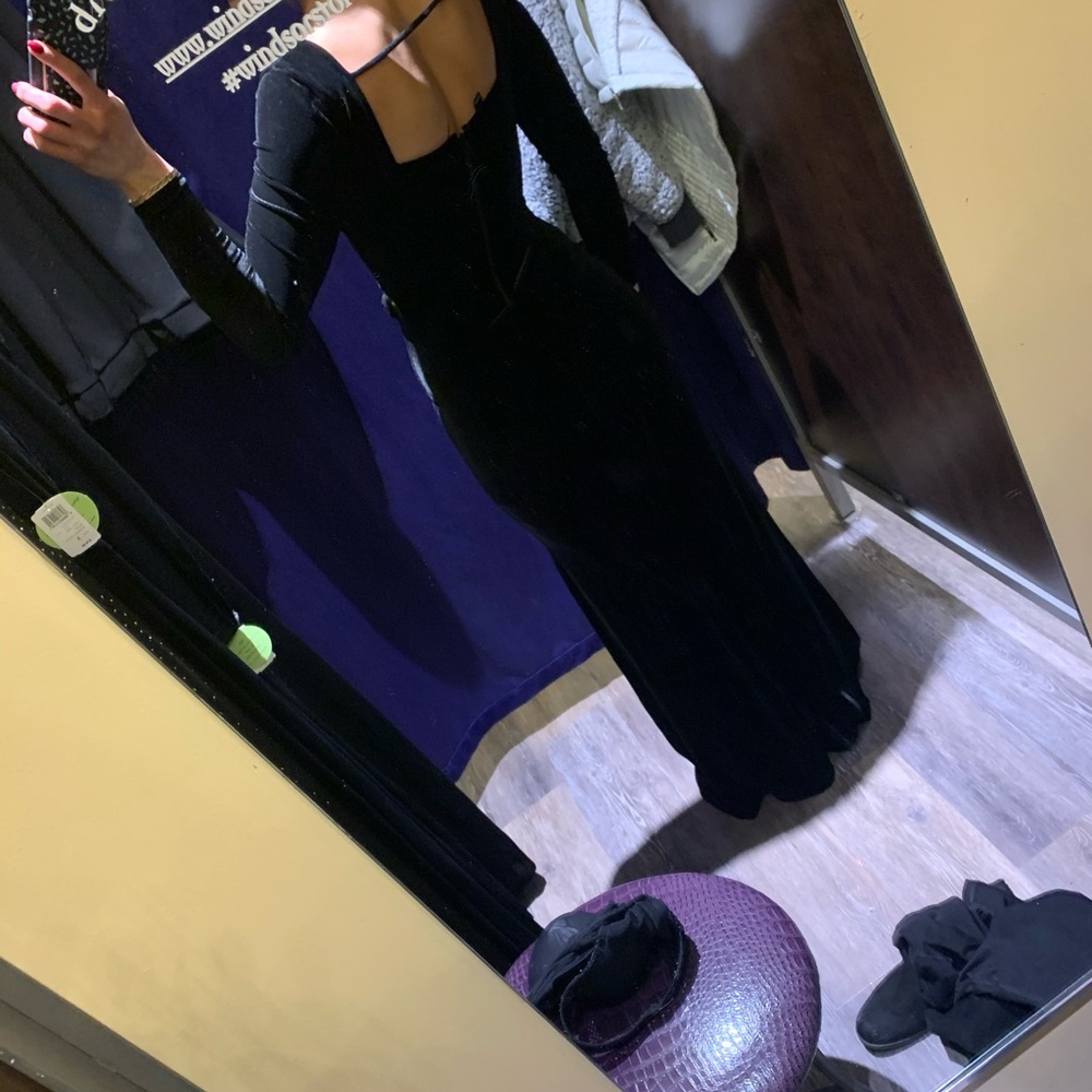 Long sleeve black formal velvet dress